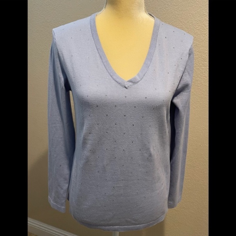 Pretty DKNY JEANS Powder Blue Sweater that Sparkles with Scattered Small Rhines…